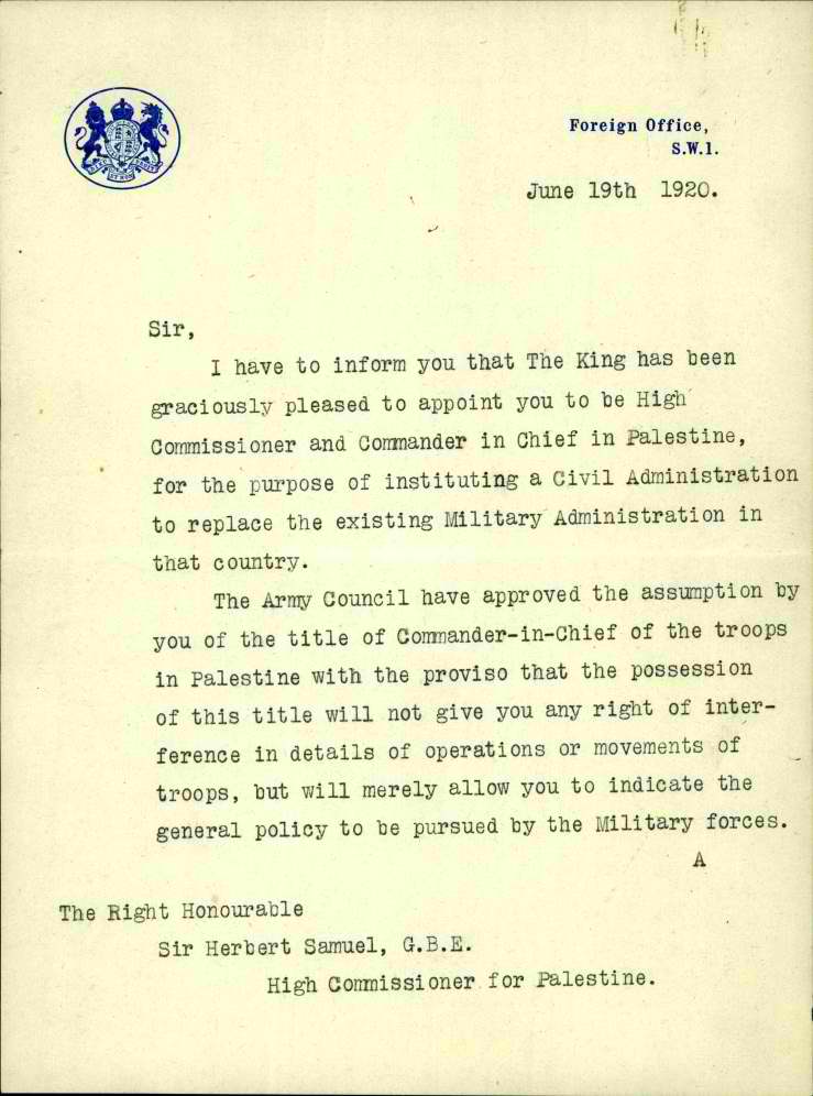 ISA-Privatecollections-HerbertSamuel-000ixsa מינוי רשמי יוני 1920 ISA-Privatecollections-HerbertSamuel-000ixsa מינוי רשמי יוני 1920